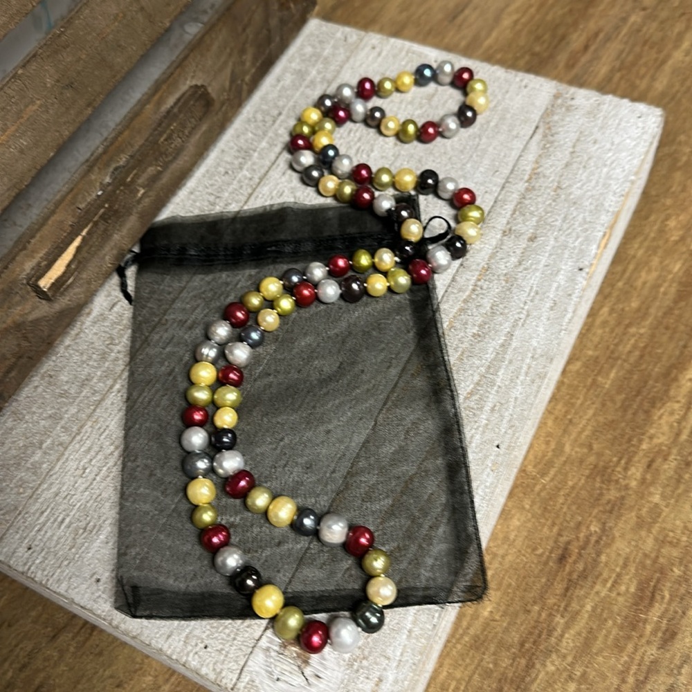 Freshwater Pearl great shape long solid multi color strand pullover necklace
